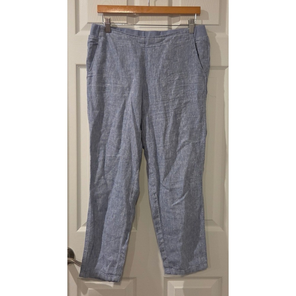 J Jill Love Linen Pants Small Petite Blue 100% Linen Crop Ankle Pull On